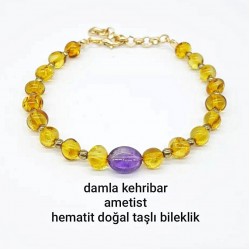 Kehribar Ametist Hematit Bileklik