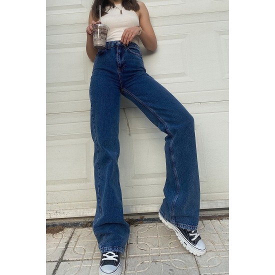 -buz Kar Likralı Süper Yüksek Bel Salaş Jeans Palazzo Pantolon. (süper Yüksek) Wide Leg