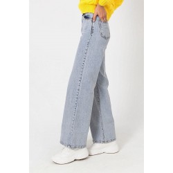 90 s Mavi Likralı Süper Yüksek Bel Salaş Jeans Palazzo Pantolon. (süper Yüksek) Wide Leg