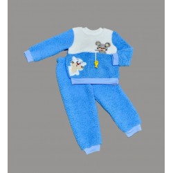 1-2-3 Yaş Sallanan Balık Nakışlı Kuzu Kumaş Sweat Pantolon Uzun Kollu Kız Erkek 2 Li Takımı