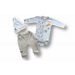 3-6 6-9 9-12 Ay Kuyruklu Yıldız Nakışlı Şapkalı Uzun Kollu Zıbınlı 3lü Kız-erkek Bebek Takımı