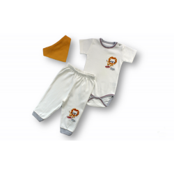 3-6 6-9 9-12 Ay Yavru Aslan Nakışlı Bandajlı Kısa Kollu Zıbınlı 3lü Erkek Bebek Takımı