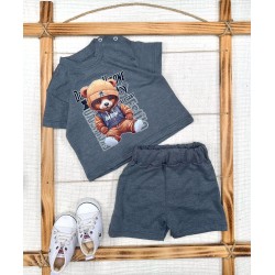 9-12-18-24 Ay Dansçı Ayıcık Baskılı Şortlu Kısa Kollu Tişört 2li Erkek Bebek Takımı
