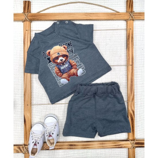 9-12-18-24 Ay Dansçı Ayıcık Baskılı Şortlu Kısa Kollu Tişört 2li Erkek Bebek Takımı