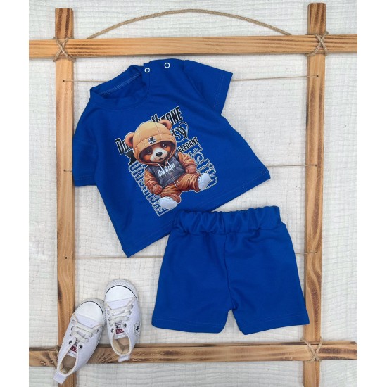 9-12-18-24 Ay Dansçı Ayıcık Baskılı Şortlu Kısa Kollu Tişört 2li Erkek Bebek Takımı