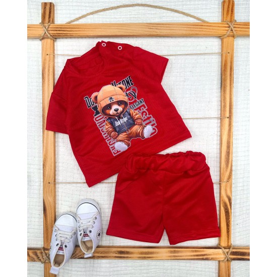 9-12-18-24 Ay Dansçı Ayıcık Baskılı Şortlu Kısa Kollu Tişört 2li Erkek Bebek Takımı