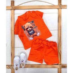 9-12-18-24 Ay Dansçı Ayıcık Baskılı Şortlu Kısa Kollu Tişört 2li Erkek Bebek Takımı