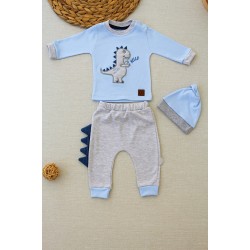 3-6 6-9 9-12 Ay Minik Dino Nakışlı Şapkalı Uzun Kollu Sweat 3lü Kız-erkek Bebek Takımı 3-6 6-9 9-12 Ay Minik Dino Nakışlı Şapkalı Uzun Kollu Sweat 3lü Kız-erkek Bebek Takımı
