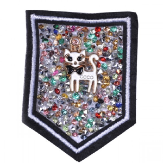Aplike Ütü İle Yapışan Taşlı Kedi Arma 5 Cm