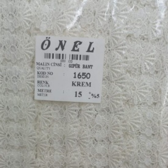 Dantel Polyester Güpür Bant Krem 15 Metre En 6 Cm On-1650-kr