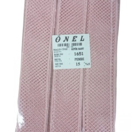 Dantel Polyester Güpür Bant Pembe 15 Metre En 3 Cm On-1651-p