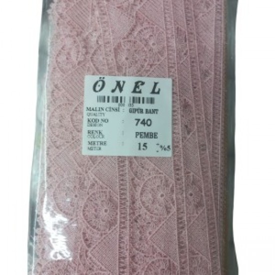 Dantel Polyester Güpür Bant Pembe 15 Metre En 3 Cm On-740-p