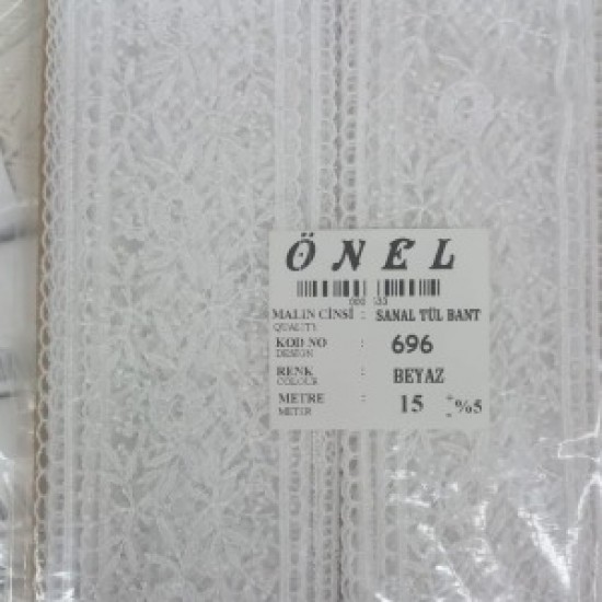 Dantel Polyester Sanal Tül Bant Beyaz 15 Metre En 6 Cm On-696-b