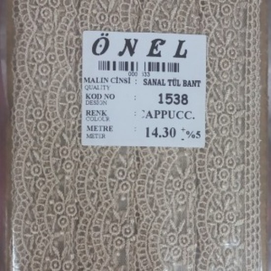 Dantel Polyester Sanal Tül Bant Cappucino 14,30 Metre En 6 Cm On-1538-c