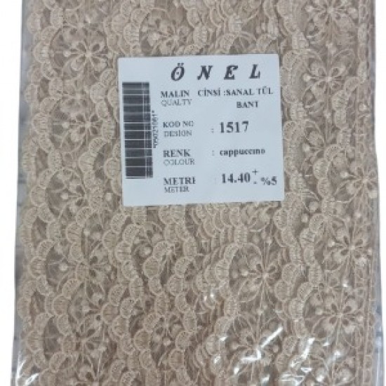 Dantel Polyester Sanal Tül Bant Cappucino 14,40 Metre En 3 Cm On-1517-c
