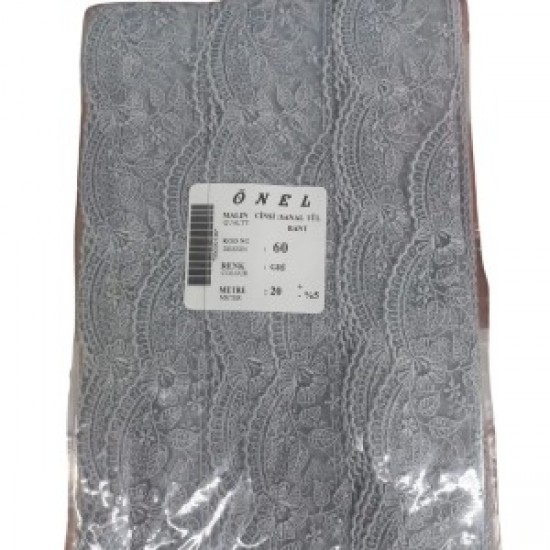 Dantel Polyester Sanal Tül Bant Gri 20 Metre En 6 Cm On-60-g