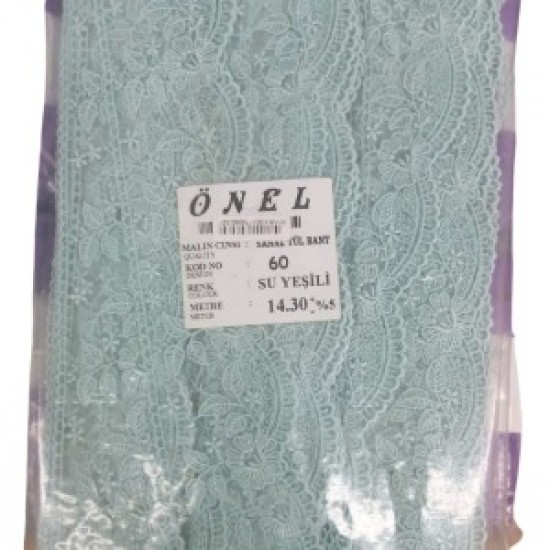 Dantel Polyester Sanal Tül Bant Su Yeşili 14,30 Metre En 6 Cm On-60-sy