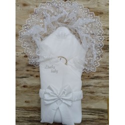 Yenidoğan Sahra Taç Lucky Baby Nakışlı Kumru Kundak Bebek Battaniyesi