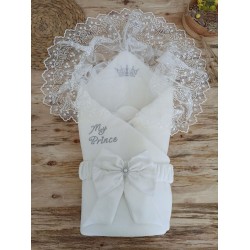 Yenidoğan Sahra Taç Benim Prensim Nakışlı Kundak Bebek Battaniyesi