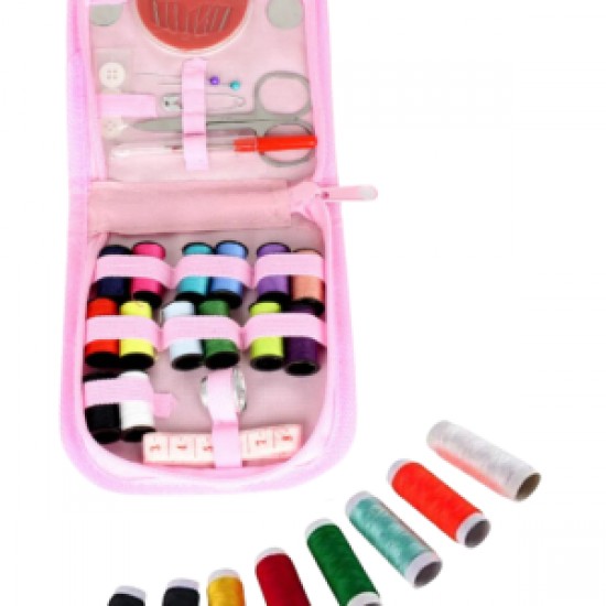 İplik Set Fermuarlı Plastik Dikiş Seti Pembe