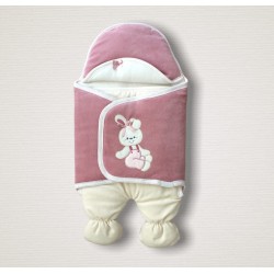 Yenidoğan Kadife Kumaş Ayıcık Nakışlı Şapkalı Kız Erkek Bebek Ayaklı Kundak Bebek Battaniyesi