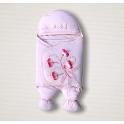 Yenidoğan Yapay Çiçek İşlemeli Şapkalı Lüks Kız Bebek Ayaklı Kundak Bebek Battaniyesi