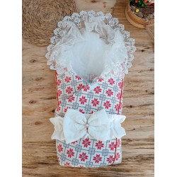 Yenidoğan Kar Tanesi Desenli Dantelli Duvaklı Bebek Battaniyesi Kundak