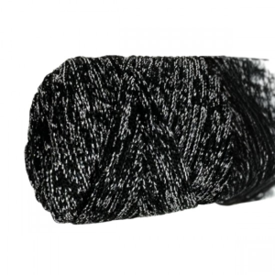 Makrome İpi 3mm Polyester Siyah Gümüş  Simli