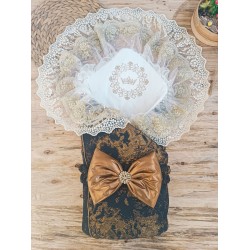 Yenidoğan Kendinden Desenli Krom Fiyonklu Bebek Battaniyesi Kundak