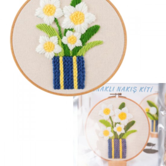 Nakış Kitleri Kasnaklı 13.5 X 18.8 Cm Papatya