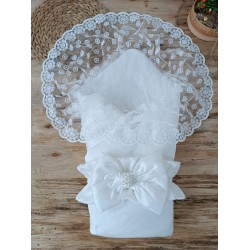 Yenidoğan Ay Işığı Papatya Dantelli Taşlı Fiyonk Bebek Battaniyesi Kundak