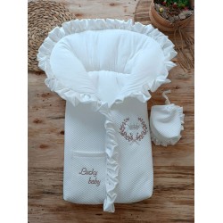 Yenidoğan Ultralüks Fermuarlı Ve Cepli Lucky Baby Nakışlı Bebek Battaniyesi Kundak