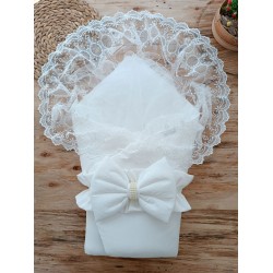 Yenidoğan Yakamoz Kumru Model Dantelli Taşlı Fiyonk Bebek Battaniyesi Kundak