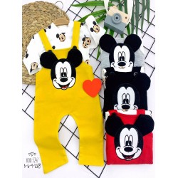 3-6-9-12 Ay Mickey Figürlü Uzun Kollu Baskılı Sweatli 2li Kız Erkek Bebek Salopet Takımı