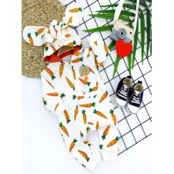 3-6-9-12 Ay Kulaklı Kapşonlu Havuç Baskılı Uzun Kollu Kız Erkek Bebek Tulumu