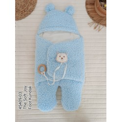 Yenidoğan Kulaklı Şapkalı Açılır Kucaklı Cırt Kapamalı Ayaklı Bebek Battaniyesi Kundak