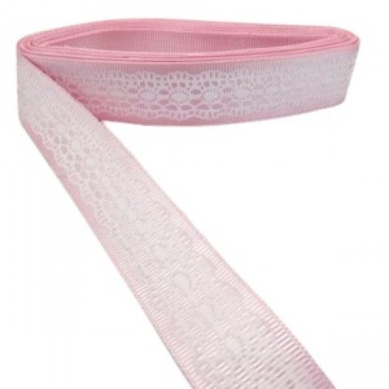 Tafta Dantel Görünümlü Kurdele Pembe 25 Mm 10 Metre