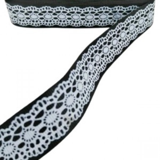 Tafta Dantel Görünümlü Kurdele Siyah 25 Mm 1 Metre