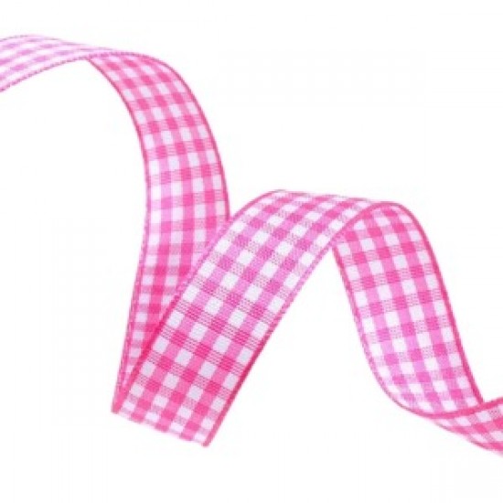 Tafta Ekoseli Kurdele 25 Mm Pembe 10 Metre