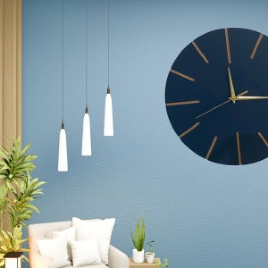 Ahşap Minimal Dekoratif Duvar Saati - 33x33 Cm Lacivert