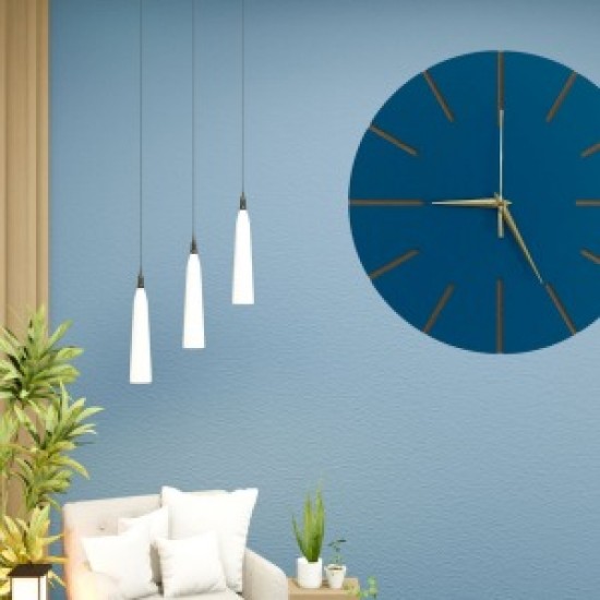 Ahşap Minimal Dekoratif Duvar Saati - 33x33 Cm İndigo