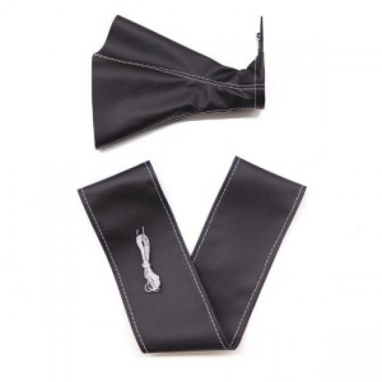 Tüm Araçlara Uyumlu Direksiyon Kılıfı Ve Vites Körüğü Siyah Deri Gri Nakışlı