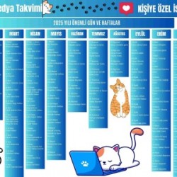 2025 Kişiye Özel Sosyal Medya Takvimi - Özel Günlerle Dolu Eğlenceli Duvar Afişi Kedi Mavi