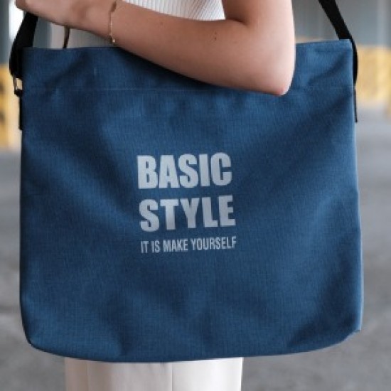 Kanvas Çapraz Askılı Tote Çanta Lacivert