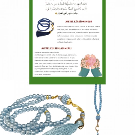 Namaz Tesbihi Vavlı 99lu Cam İncili Ayet-el Kürsi Dua Kartı İle Mavi Renk Hediyelik