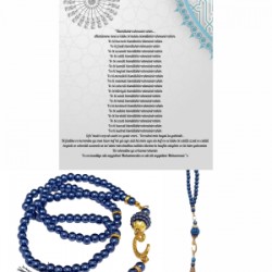 Namaz Tesbihi Vavlı 99lu Cam İncili 35 Besmele-i Şerif Dua Kartı İle Lacivert Renk Hediyelik