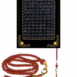 Namaz Tesbihi Vavlı 99lu Cam İncili Esmaul Hüsna Dua Kartı İle Fuşya Renk Hediyelik