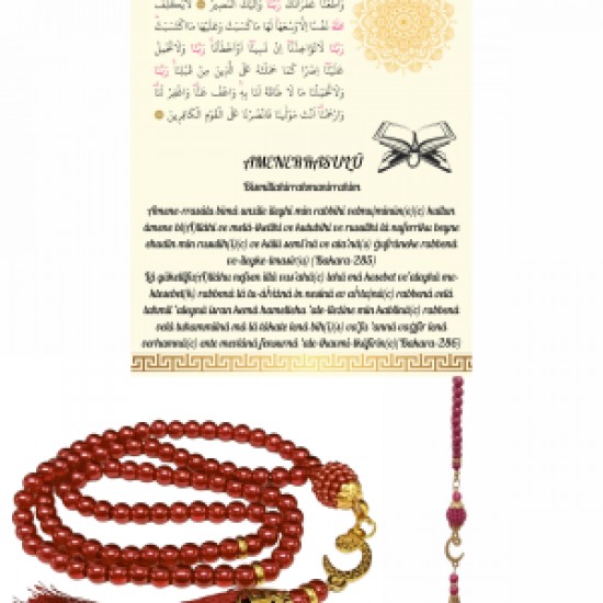 Namaz Tesbihi Vavlı 99lu Cam İncili Amenerrasulü Dua Kartı İle Fuşya Renk Hediyelik