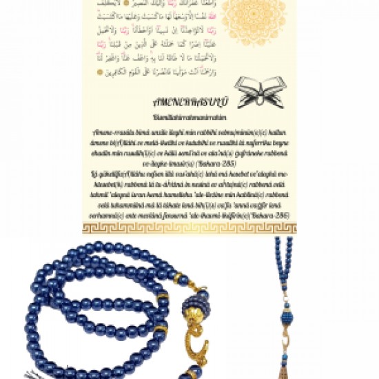 Namaz Tesbihi Vavlı 99lu Cam İncili Amenerrasulü Dua Kartı İle Lacivert Renk Hediyelik