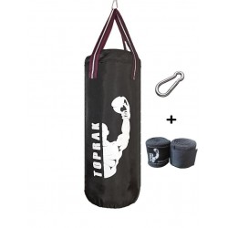 Boks Torbası Eldiven, Karabina Ve Bandaj Hediyeli İçi Dolu 60x22cm Siyah